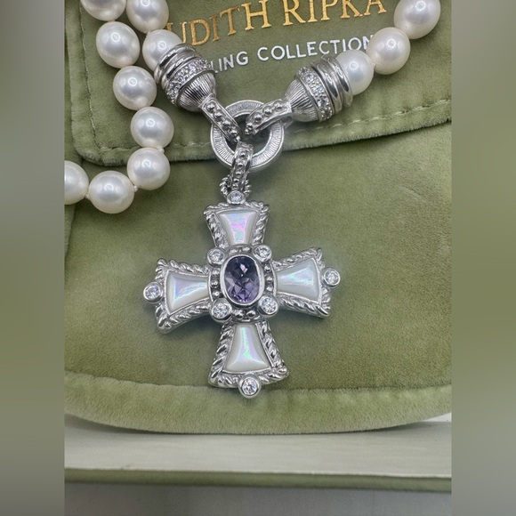 Judith Ripka Sterling MOP & Amethyst Maltese Cross Necklace - Picture 2 of 5